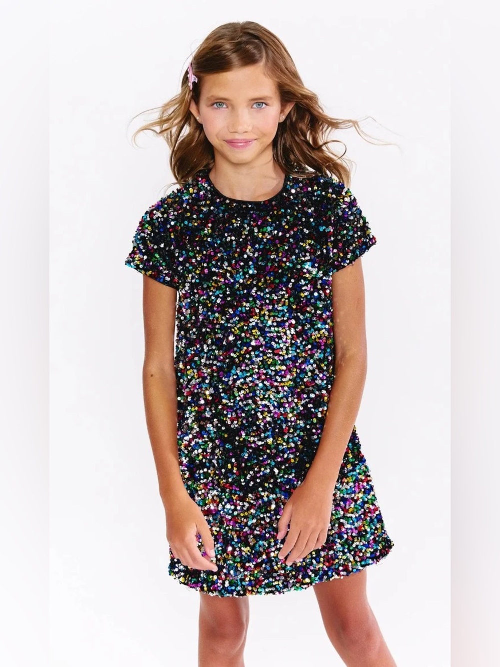MIA New York Girls Black Short Sleeve Party Dress with Multicolor Sequin NWOT-6X